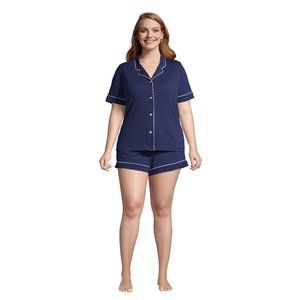 Lands' End Comfort Knit Short-Sleeve Top & Shorts w/ Pockets Pajama Set